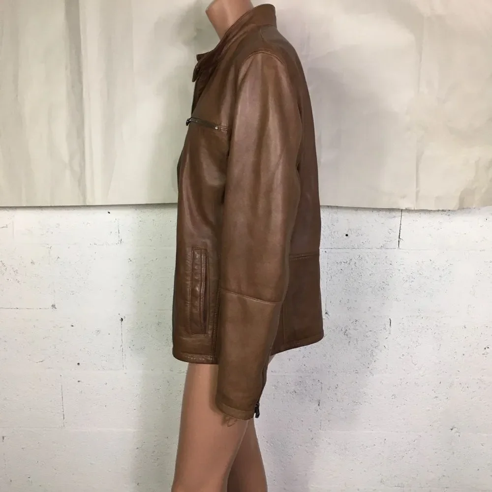 Cole Haan brown leather moto jacket M